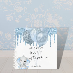 Guest book baby shower blue elephant boy balloons