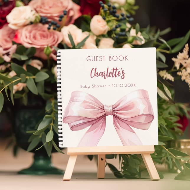 Guest book Baby Shower blush pink bow beige cream (Creator Uploaded)