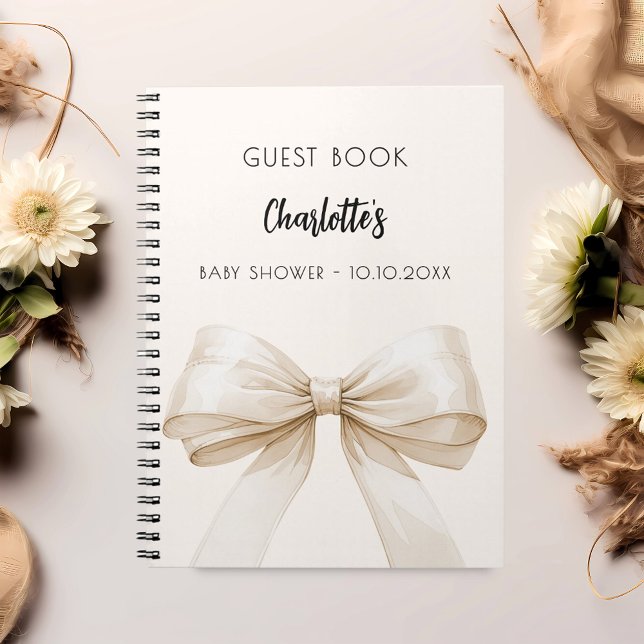 Guest book Baby Shower bow beige cream (Creator Uploaded)