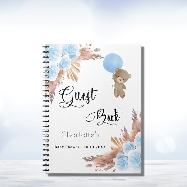 Guest book Baby Shower boy teddy pampas grass (Creator Uploaded)