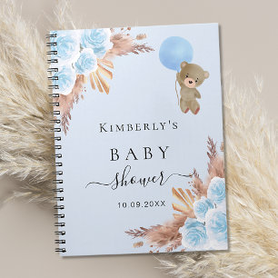 Guest book Baby Shower boy teddy pampas grass