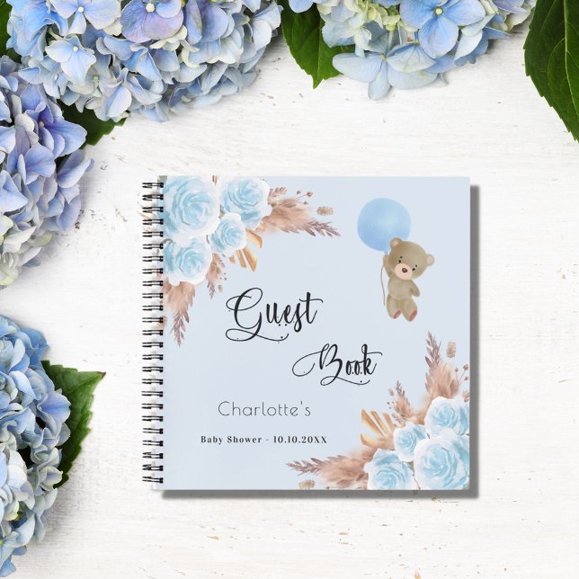 Guest book Baby Shower boy teddy pampas grass boho (Creator Uploaded)