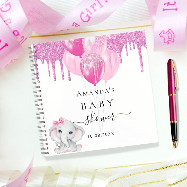 Guest book baby shower elephant girl pink balloons (Creator Uploaded)