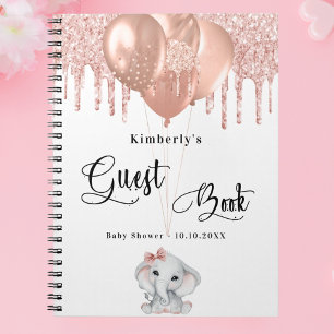 Guest book baby shower elephant rose gold balloons