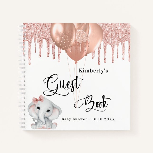 Guest book baby shower elephant rose gold white (Front)