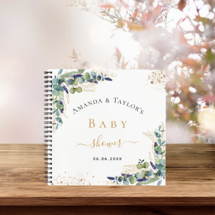 Guest book baby shower eucalyptus couple