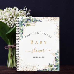 Guest book baby shower eucalyptus couple