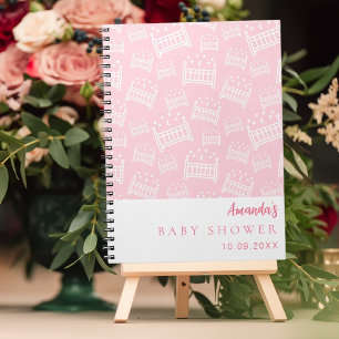Guest Book Baby Shower Girl pink white cribs