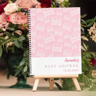 Guest Book Baby Shower girl pink white cribs