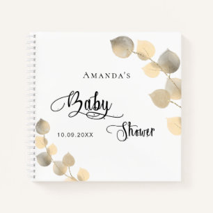 Guest book baby shower golden eucalyptus