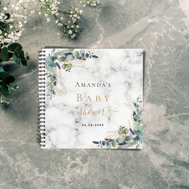 Guest book baby shower marble eucalyptus greenery (Creator Uploaded)