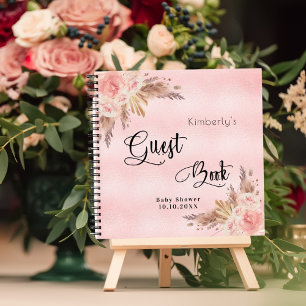 Guest book Baby Shower pampas grass blush rose