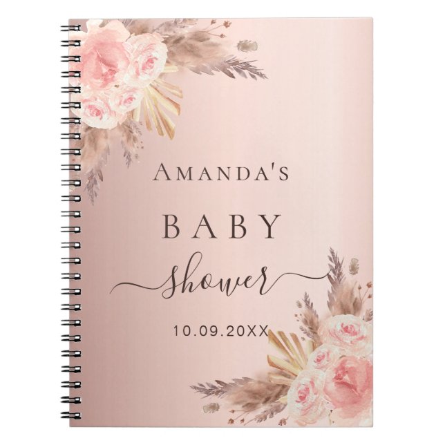Guest book Baby Shower pampas grass rose gold (Front)