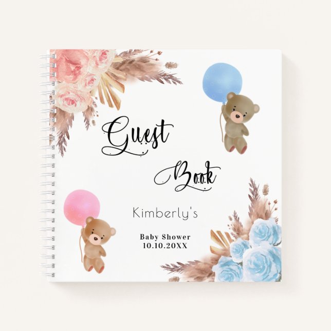 Guest book baby shower pampas grass teddy reveal (Front)