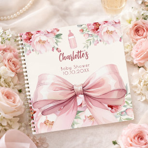 Guest book Baby Shower pink bow florals