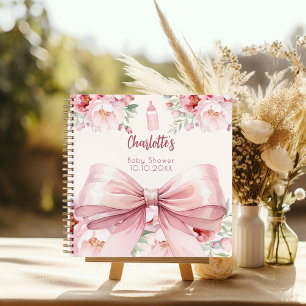 Guest book Baby Shower pink bow florals