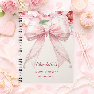 Guest book Baby Shower pink bow florals affordable