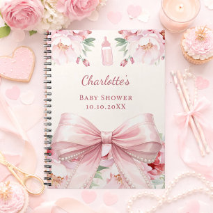 Guest book Baby Shower pink bow florals girl