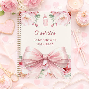 Guest book Baby Shower pink bow florals girl