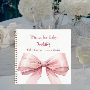 Guest book Baby Shower pink bow girl wishes white