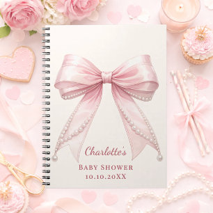 Guest book Baby Shower pink bow pearls affordable