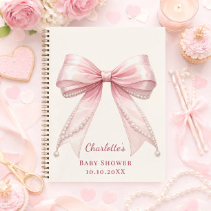 Guest book Baby Shower pink bow pearls girl