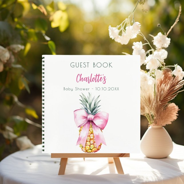 Guest book baby shower pink bow pineapple girl (Creator Uploaded)