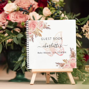Guest book Baby Shower pink butterfly boho