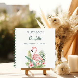 Guest book baby shower pink flamingo
