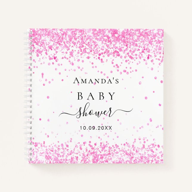 Guest book baby shower pink glitter dust girl (Front)