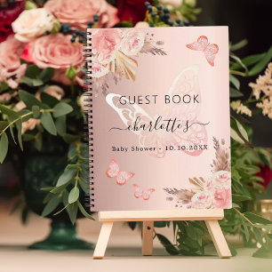 Guest book Baby Shower rose gold butterfly boho