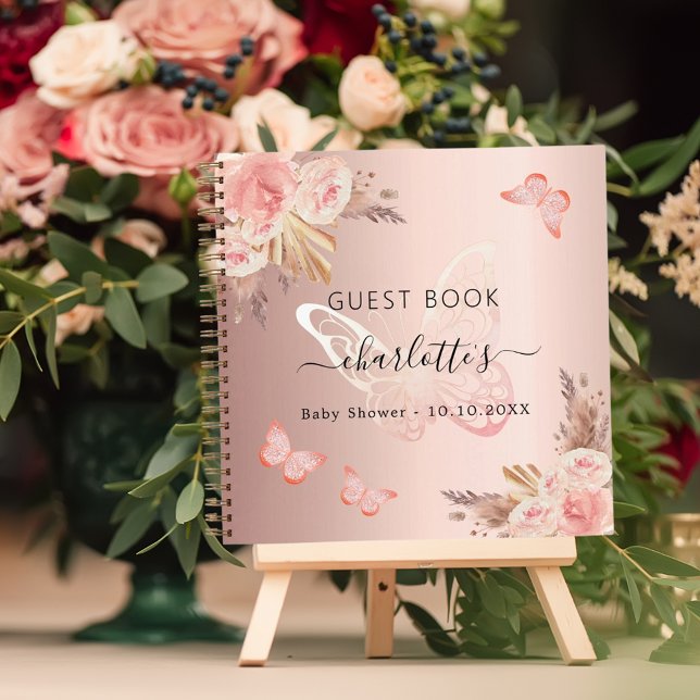 Guest book Baby Shower rose gold butterfly boho (Creator Uploaded)