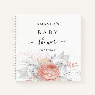 Guest book baby shower rose gold floral silver