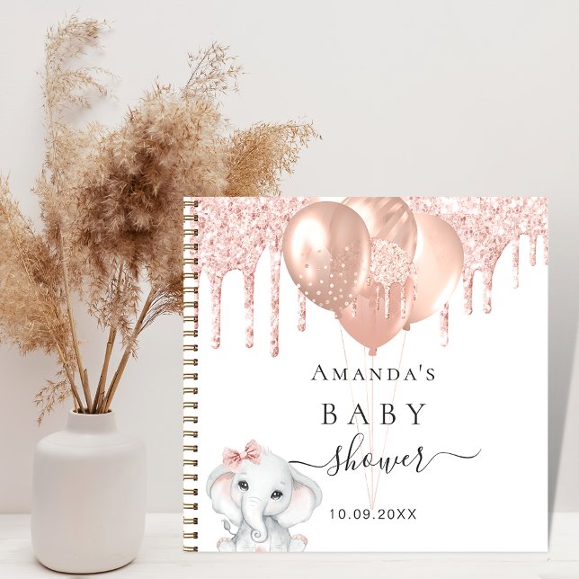 Guest book baby shower rose gold glitter elephant  (Creator Uploaded)