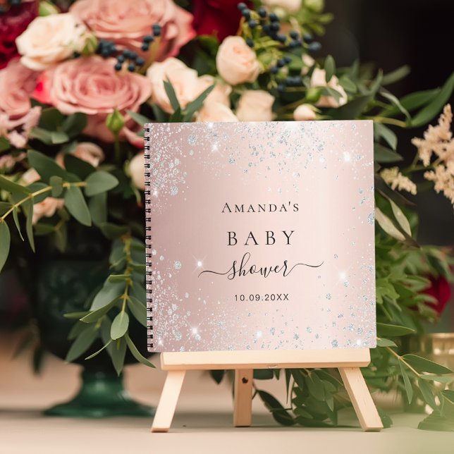 Guest book baby shower rose gold silver glitter (Creator Uploaded)