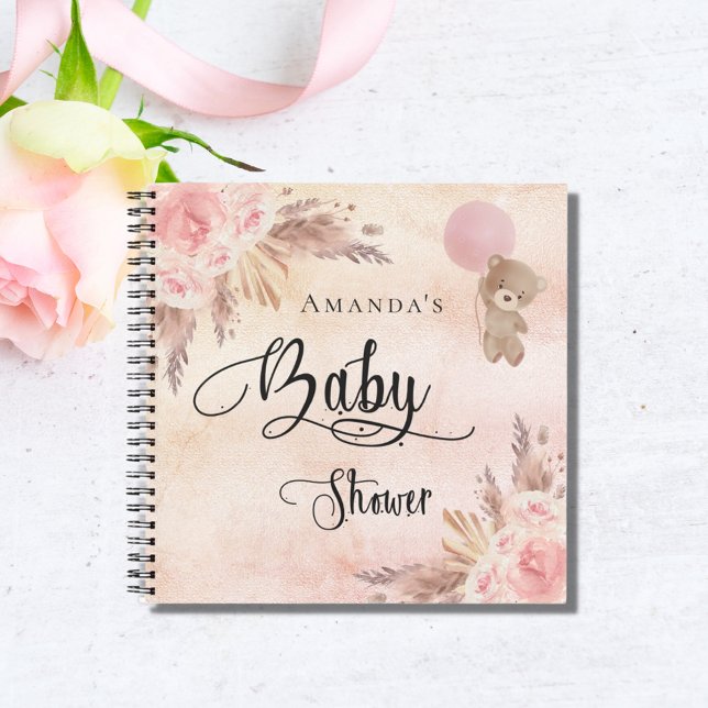 Guest book baby shower teddy pampas grass blush (Creator Uploaded)