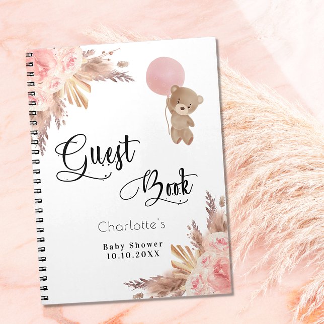 Guest book baby shower teddy pampas grass pink (Creator Uploaded)