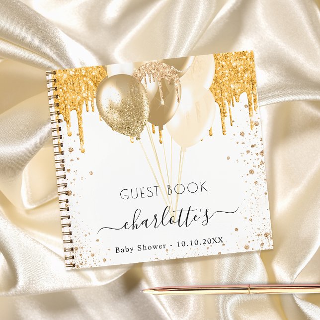 Guest book baby shower white gold glitter name (Creator Uploaded)