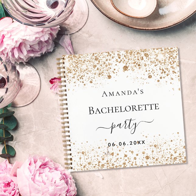 Guest book bachelorette party white gold glitter (Creator Uploaded)