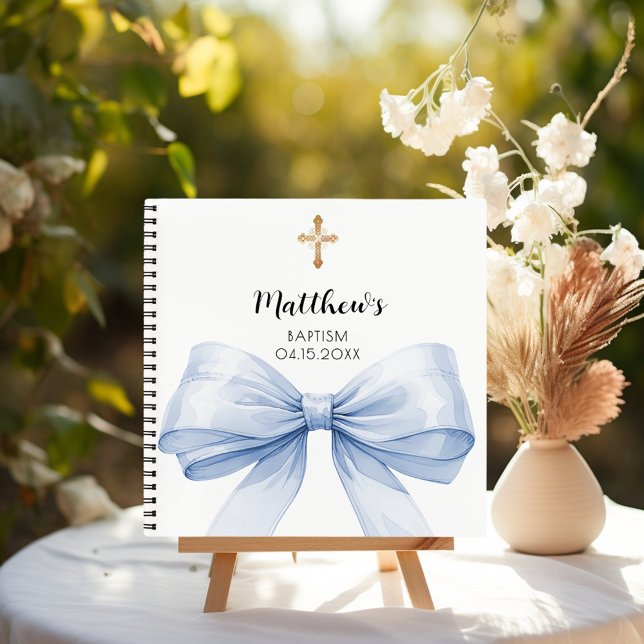 Guest book Baptism blue bow boy (Creator Uploaded)