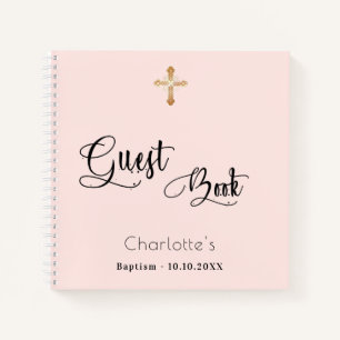 Guest book baptism blush rose gold girl script