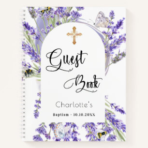 Guest book baptism lavender violet florals