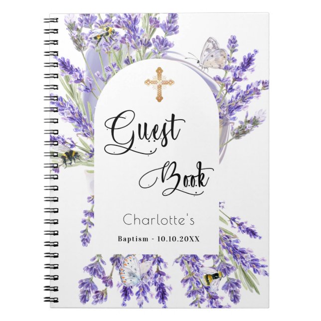 Guest book baptism lavender violet florals (Front)