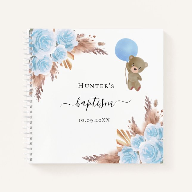 Guest book baptism pampas grass blue boy teddy (Front)