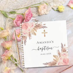 Guest book baptism pampas grass rose blush floral