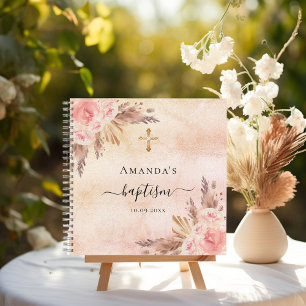 Guest book baptism pampas grass rose blush girl