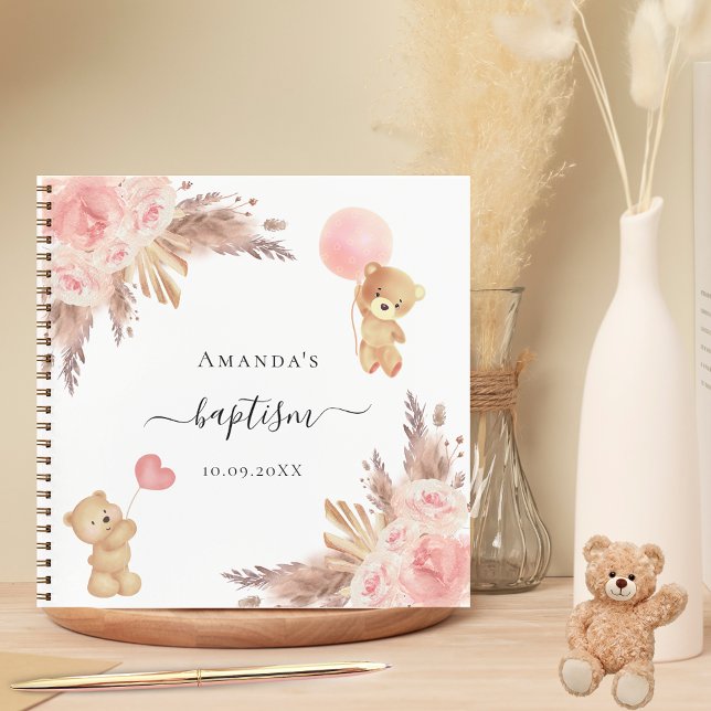 Guest book baptism pampas grass rose blush teddy (Creator Uploaded)