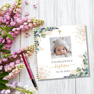 Guest book baptism photo eucalyptus greenery