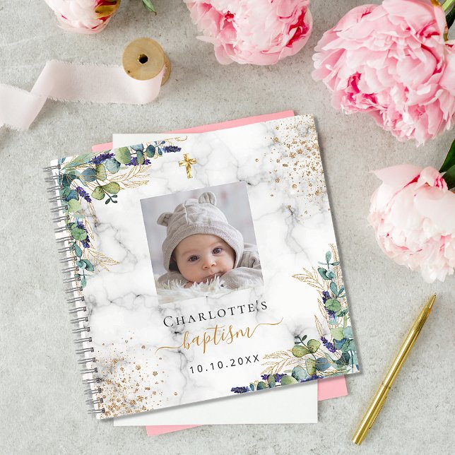 Guest book baptism photo marble eucalyptus (Creator Uploaded)