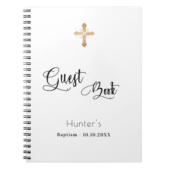 Guest book baptism white black script (Front)